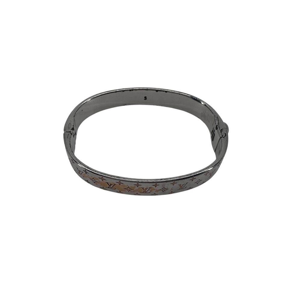 Louis Vuitton LV Nanogram Cuff Bangle Bracelet Silver Monogram Small - Picture 2 of 9